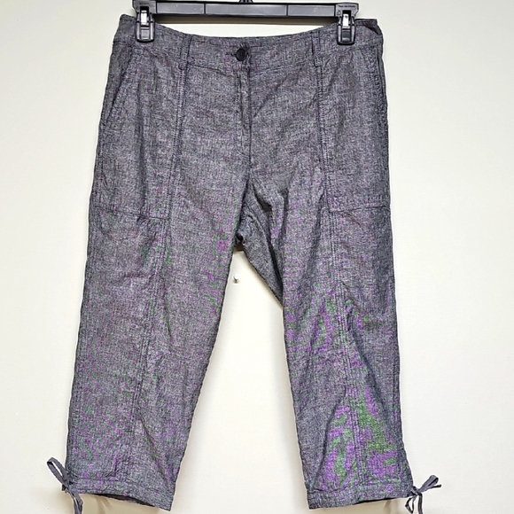 Eileen Fisher Blue Chambray Cargo Crop Pants Size Med - Picture 1 of 12